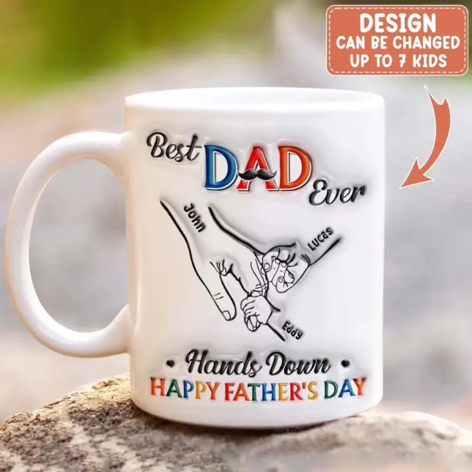 Personalisierte 3D-Kaffeetasse für Papa mit Kindern – Bester Papa aller Zeiten – Vatertagsgeschenk