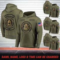 Personalisierter US-Militärrang, individueller Name und Dienstzeit, Kapuzenpullover mit 3D-Druck