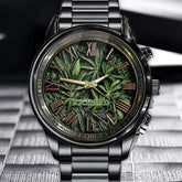 Personalized Name Engraved Watch with Cannabis Leaf Design