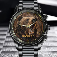 Roaring Grizzly Bear Personalized Watch with Custom Name
