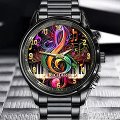 Creative Music Watch Face with Personalized Name and Colorful Design Elements