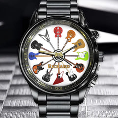 Personalized Rock Around the Clock Guitar Watch for Music Lovers White background