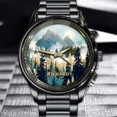 Golden Forest Serenity Watch – Personalized Name on Artistic Scenic Dial
