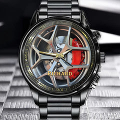 Personalized Rev Wheel Watch - Customizable Name Edition for Auto Enthusiasts