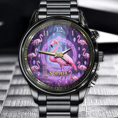 Personalize Fantasy Flamingo Watch - Add Your Name to This Dreamy Flamingo Scene