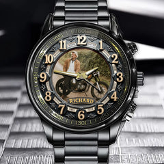 Personalized Motorcycle Rider Upload Photo Watch – Custom Photo Gift for Bikers