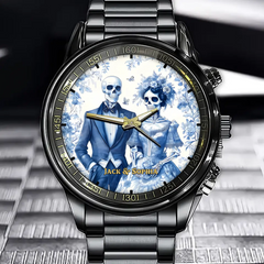 Personalized Eternal Love Watch – Victorian Skeleton Bride & Groom Design