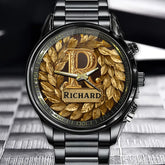 Personalized Wreath Watch - Custom Name & Initial Design