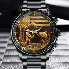 Personalized Golden Fishing Adventure Watch – Custom Name & Mountain Design