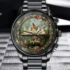 Personalized Floral Chicken Bathtub Watch - Custom Name Vintage Style