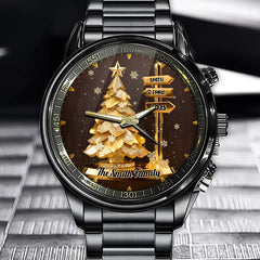 Personalized Christmas Tree Family Watch - Custom Name Pet Lovers' Timepiece