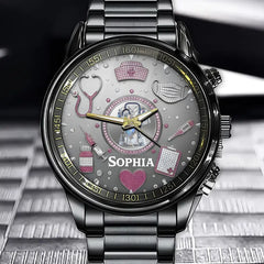 Personalized Nurse-Themed Watch With Custom Name & Medical Elements
