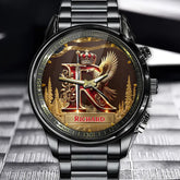Personalized Engraved A Monogram Watch with Royal Elements - Custom Watch with Sword & Eagle Design