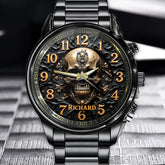 Personalized Gothic Vintage Black & Gold Skull-Embellished Watch – Unique Steampunk Style Statement Timepiece