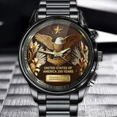 Personalized US 250th Anniversary Watch - Bald Eagle, Star & Ornate Floral Design with Custom Name