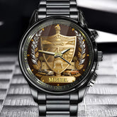 Personalized Cuban Emblem Watch – Add Your Name, Golden Shield Design