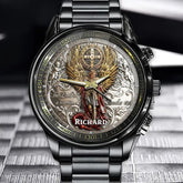 Personalized Christian Angel Themed Watch - "The Lord is a Warrior" Scripture Design with Custom Name