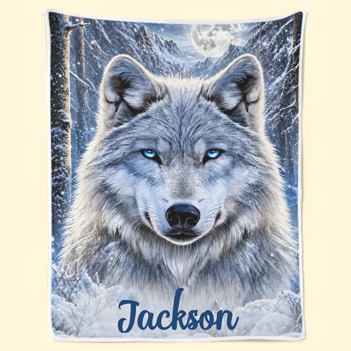 Personalized Winter Wolf Blanket - Custom Name Moonlight Snow Wolf Blanket - Gift For Wolf Lovers