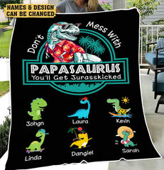 Personalisierte Decke mit Namen - Papasaurus Hawaii Version