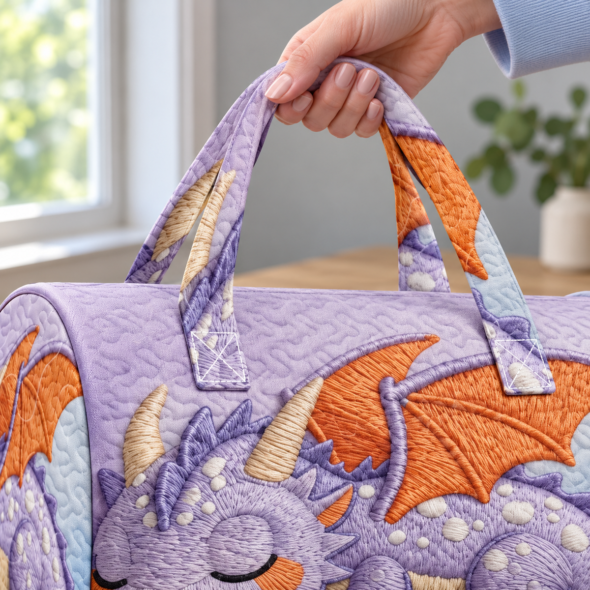 Cute Sleeping Dragon Quilted Duffel Bag – Fantasy Print Overnight & Weekender Travel Bag