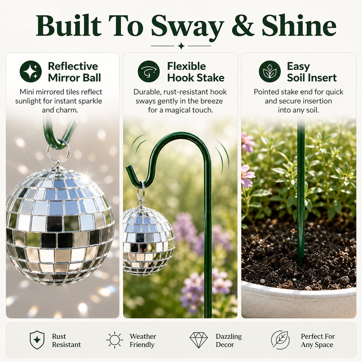 45% OFF🔥🪩Sparkling Disco Garden Stakes – Reflective Dancing Light Decor For Plants, Patio & Yard🏡