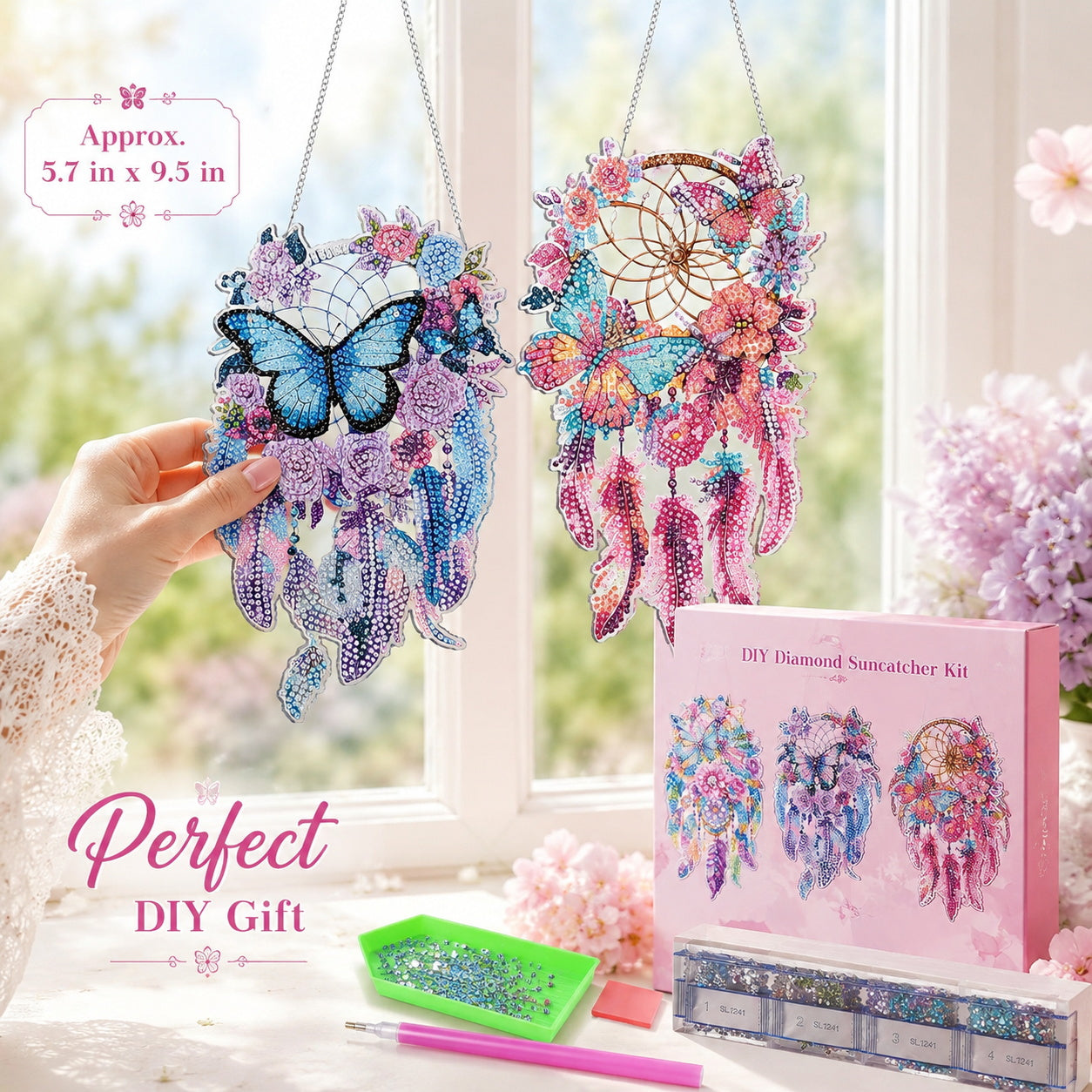 🦋DIY Crystal Dreamcatcher Suncatcher Kit - Sparkling Butterfly & Floral Hanging Window Decor
