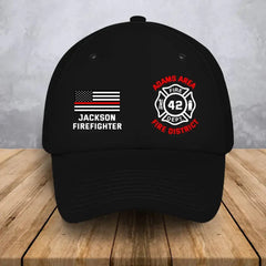 Personalized US Firefighter Flag Custom Name, Department & ID Black Cap Printed