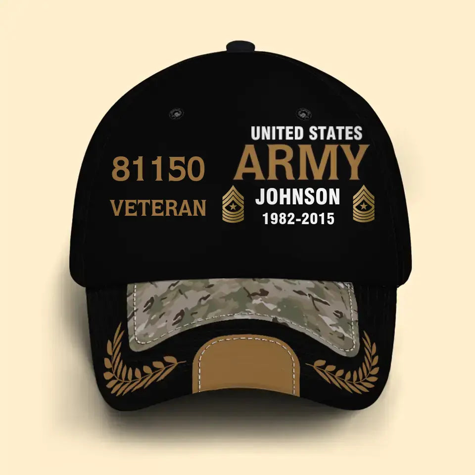 Casquette personnalisée de grade de vétéran de l'armée de l'air américaine, nom et temps de service imprimés en 3D