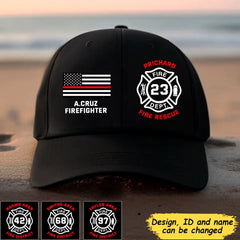 Personalized US Firefighter Flag Custom Name, Department & ID Black Cap Printed