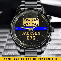 Montre personnalisée avec nom et identification de la police britannique Blue Line