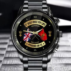 Personalized UK Soldier/ Veteran With Name and Rank Black Stainless Steel Watch