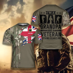 Personalisiertes T-Shirt mit britischem Soldaten-/Veteranen-Tarnmuster und Namen und Rang, 3D-Druck