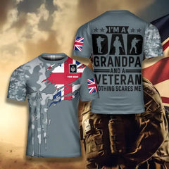 Personalisiertes T-Shirt mit britischem Soldaten-/Veteranen-Tarnmuster und Namen und Rang, 3D-Druck