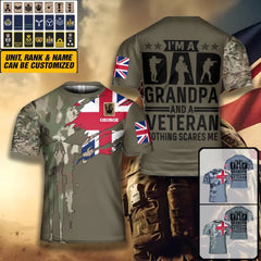 Personalisiertes T-Shirt mit britischem Soldaten-/Veteranen-Tarnmuster und Namen und Rang, 3D-Druck