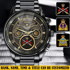 Customized Canadian Veteran Emblem & Rank Gold Watch with Personalized Name & Service Years