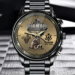 Man Of God Veteran Dad Papa Personalized Watch For Father Veteran Grandpa