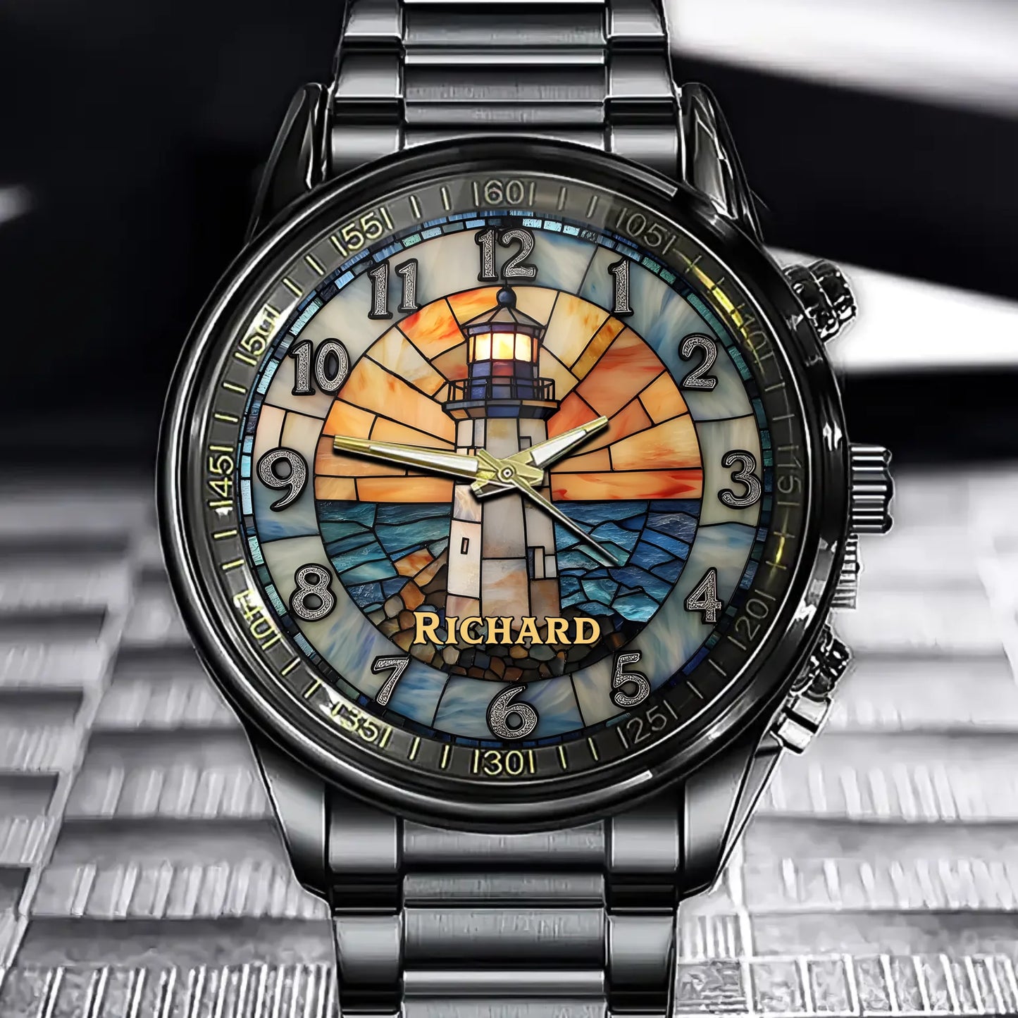 Personalized Lighthouse-Themed Watch Face with Custom Name