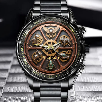Personalized Steampunk-Themed Animal Watch - Add Your Name for a Special Look