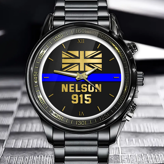 Montre personnalisée avec nom et identification de la police britannique Blue Line