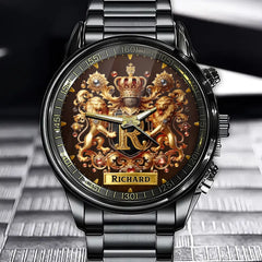 Personalized Luxury Coat of Arms Watch – Golden Crest & Crown Series