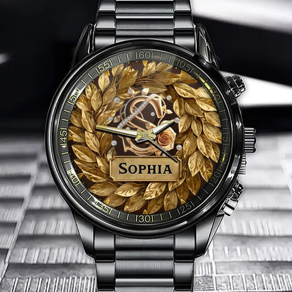 Personalized Wreath Women Watch - Custom Name & Initial Design
