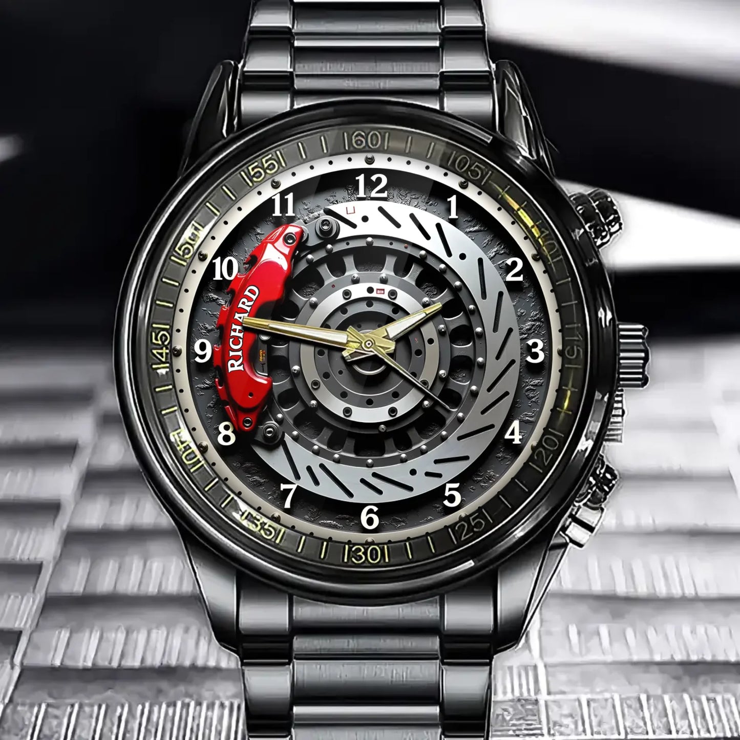 Personalized Engraved Brake Disc Watch - Custom Name Design