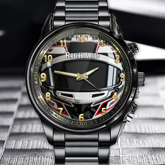 Personalized Racer's Gift Watch - Custom Racing Helmet Design with Motorsport Elements