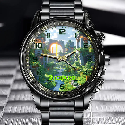 Personalized Pixel World Watch - Custom Your Name Step into a Blocky Adventure
