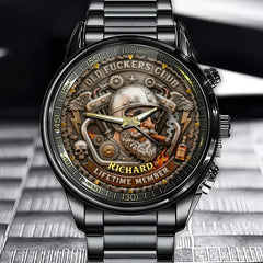 Personalized Old Fuckers Club Watch - Biker Helmet & Gear Theme with Custom Name Option