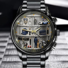 Personalized Police Gear Watch - USA Law Enforcement Theme with Custom Name