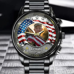 Personalized Military & Veteran Watch - Custom Photo Rank and Name