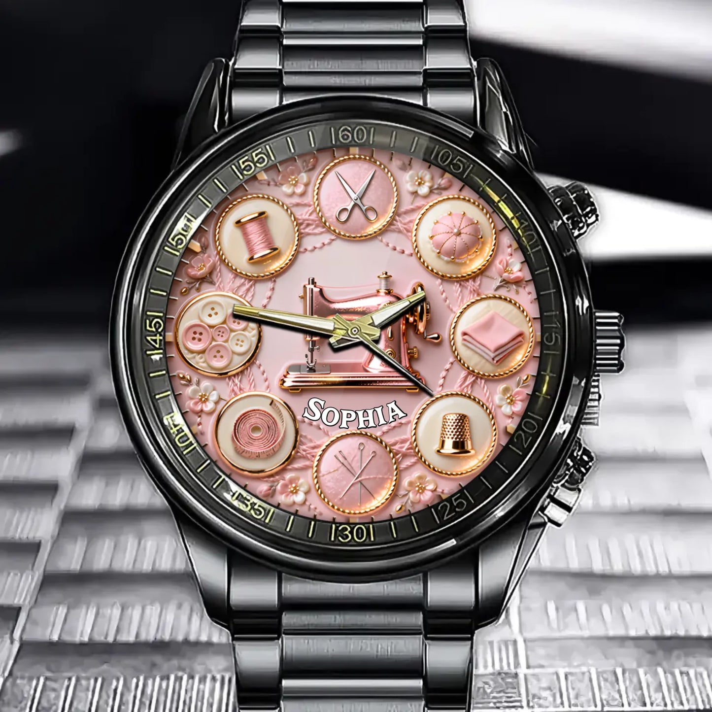 Personalized Sewing Enthusiast Watch - Custom Pastel Color Craft Tool Design
