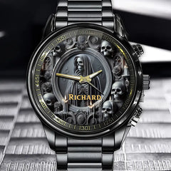 Personalized Gothic Watch - Dark Skeleton Theme with Name Custom