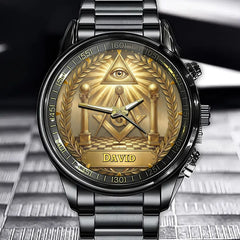 Custom Freemason Watch With Personalized All-Seeing Eye and Compass Design